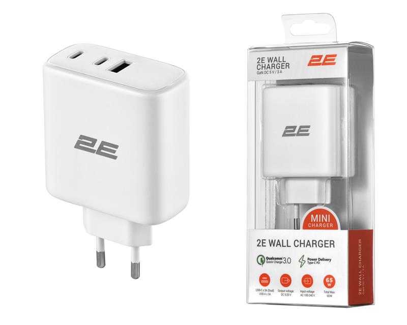  3 - Мережевий ЗП 2Е USB-C Wall Charger GaN 65W, white