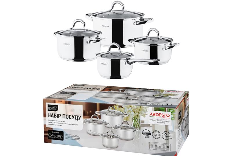  7 - Набір посуду Ardesto Gemini Gourmet Andria, 8 предметів, нержавіюча сталь AR1908PS