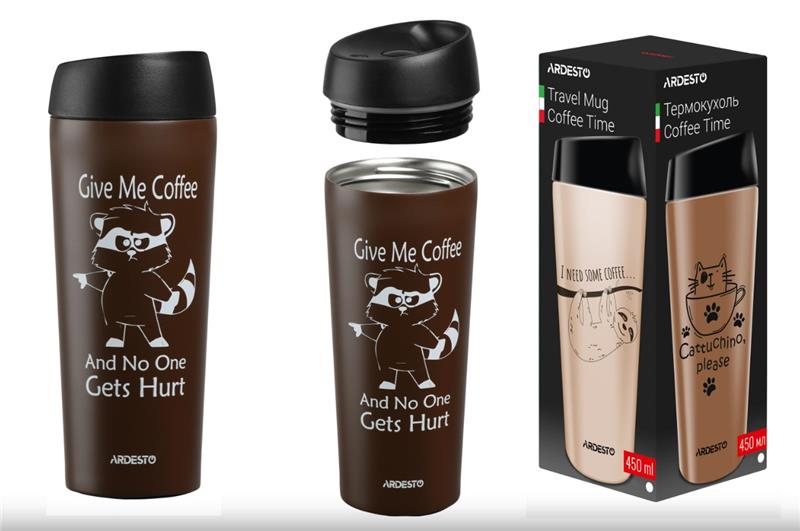  6 - Термочашка Ardesto Coffee time Raccoon, 450мл, нержавіюча сталь, коричневий AR2645DML