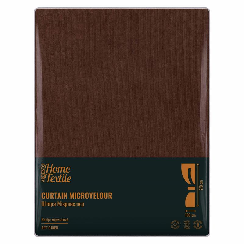  3 - Штора Ardesto 150х270см, мікровелюр, 100% поліестер, коричневий ART1010BR
