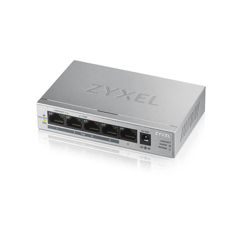  2 - Комутатор ZYXEL GS1005HP (GS1005HP-EU0101F) (1xGE, 4xGE PoE+, max PoE 60W)
