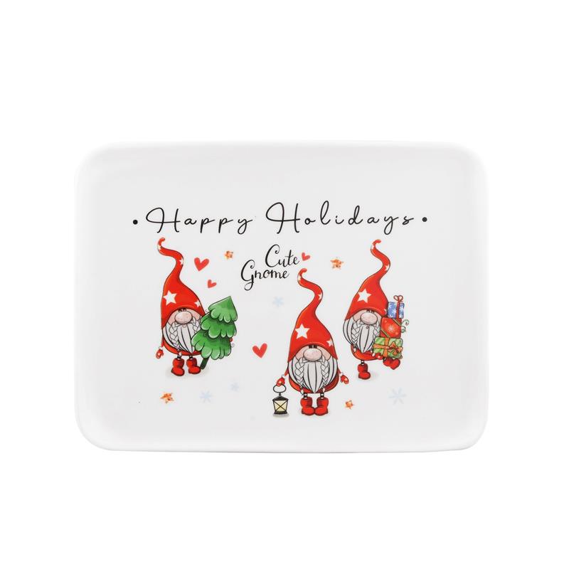  8 - Блюдо Ardesto Christmas Gnomes, 20х15см, порцеляна, прямокутна AR3064
