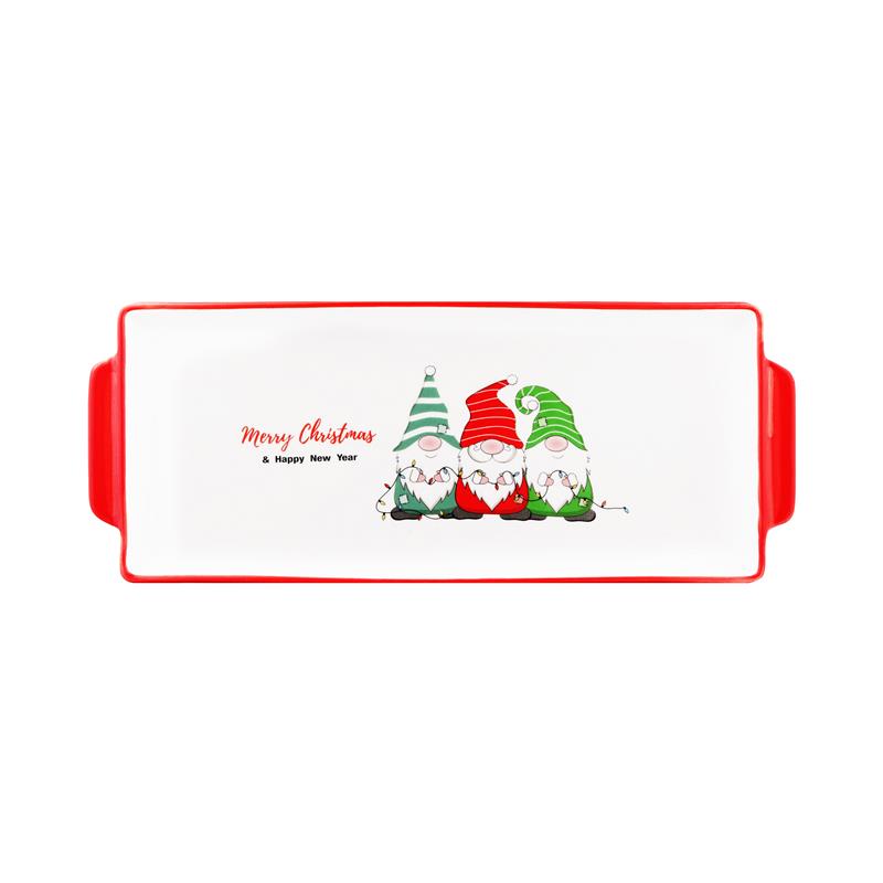  9 - Блюдо Ardesto Christmas Gnomes, 30х12см, порцеляна, прямокутна AR3062