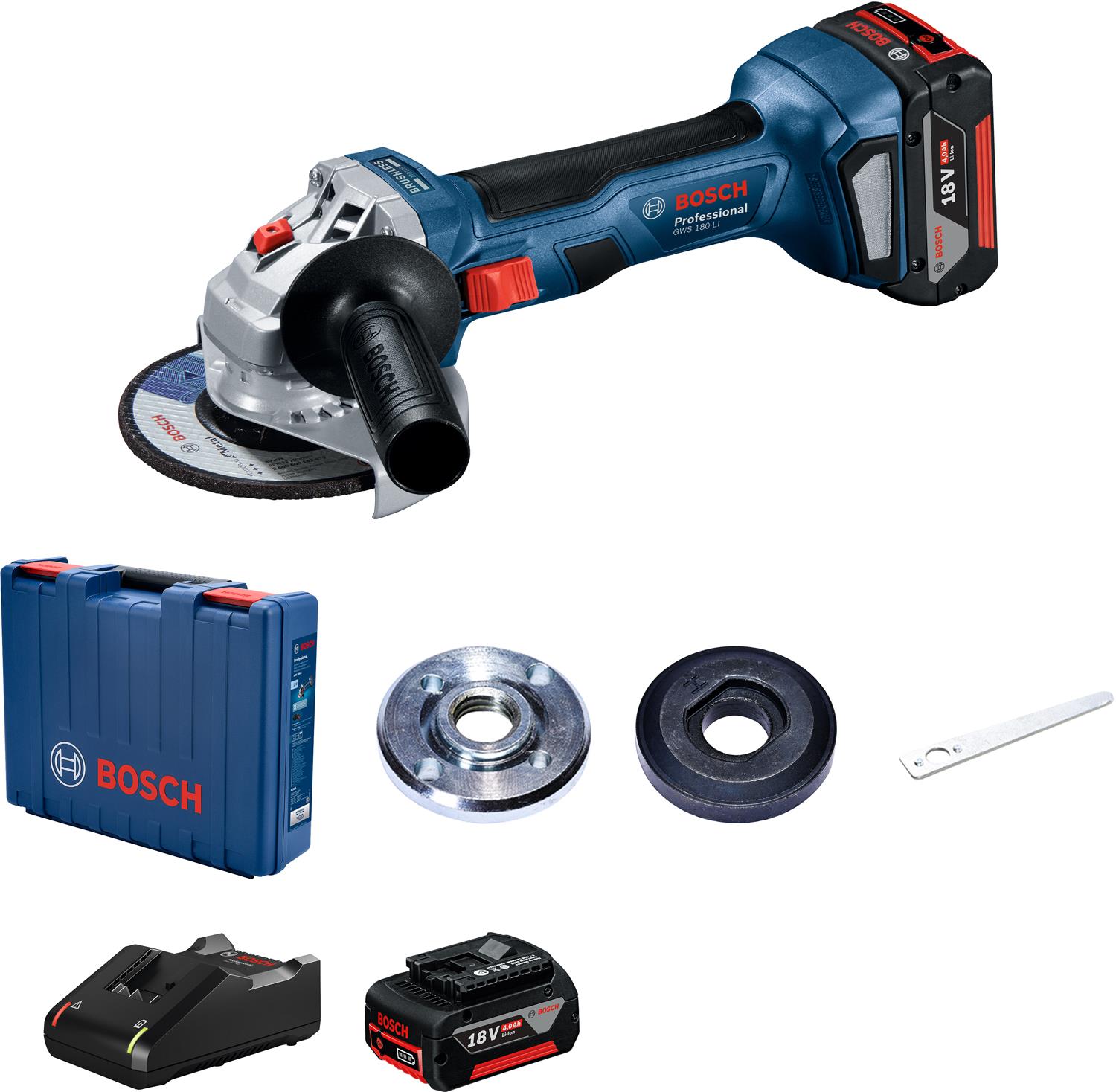  2 - Шліфмашина кутова акумуляторна Bosch GWS 180 125мм 18В 1х4.0А·год 11000об·хв безщіткова 1.6кг 0.601.9H9.025