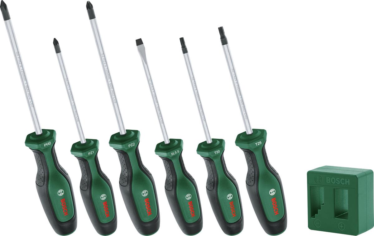 2 - Викрутка Bosch набір 6шт, SL 4 мм, PH2х125 мм, PZ1х100 мм, PZ2х125 мм, Т20х100, Т25х100 1.600.A02.W7L