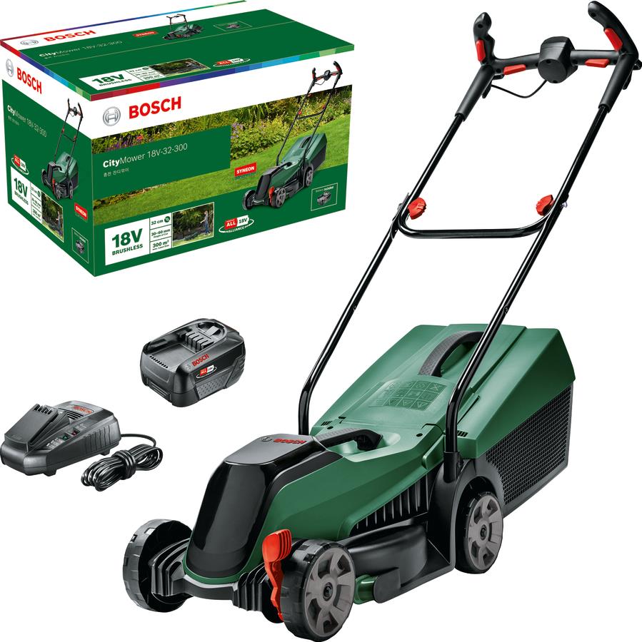  2 - Газонокосарка акумуляторна Bosch CityMower 18V-32-300 18В акб 1х4А·год 34см 31л 30-60мм 9.4кг 0.600.8B9.A07