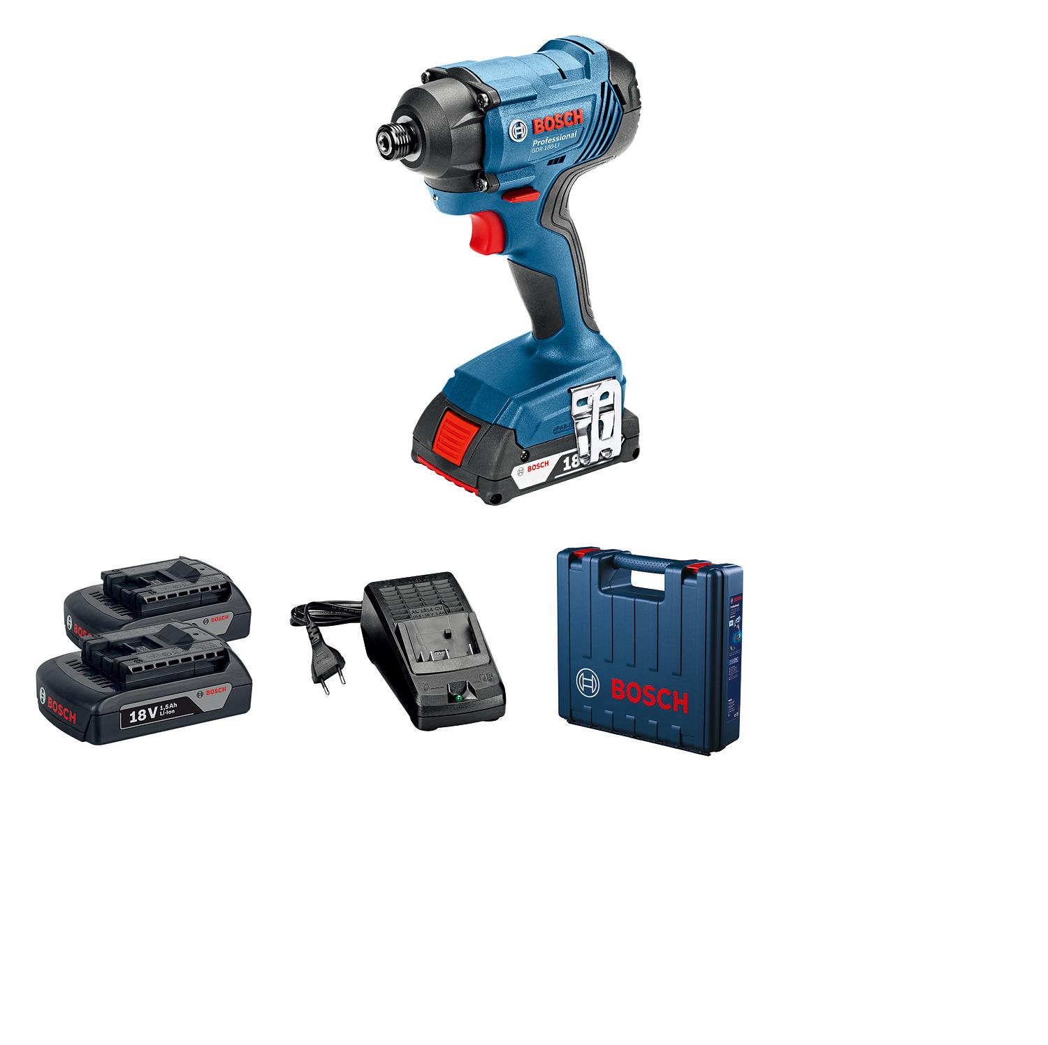 3 - Гвинтоверт ударний акумуляторний Bosch GDR 180-Li 18В АКБ 2х2А·год 2600об·хв 160Нм 1/4" кейс 1.1кг 0.601.9G5.123