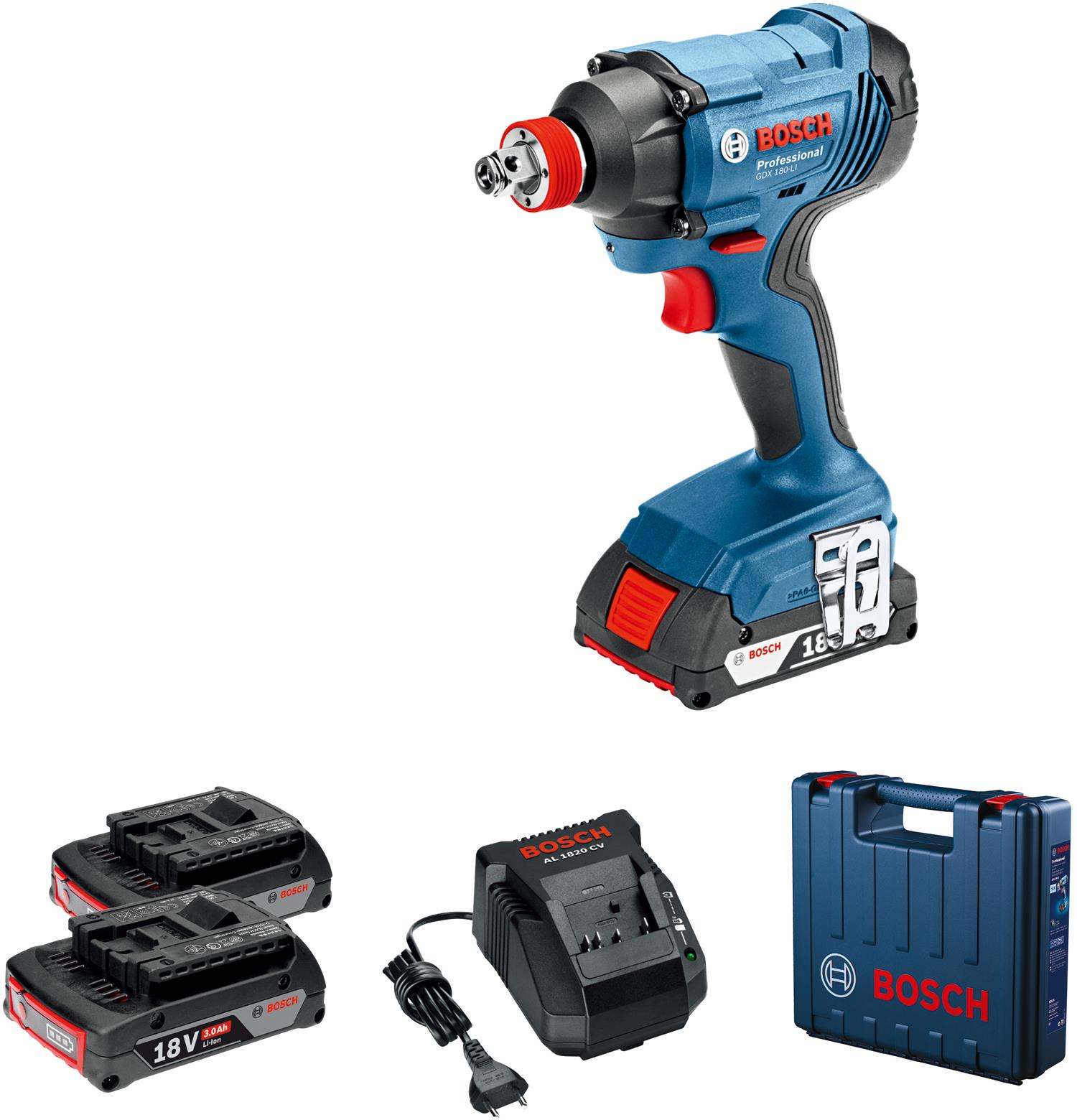  1 - Гвинтоверт ударний акумуляторний Bosch GDX 180-Li 18В АКБ 2х2А·год 2800об·хв 180Нм M6-M14 кейс 1.1кг 0.601.9G5.223