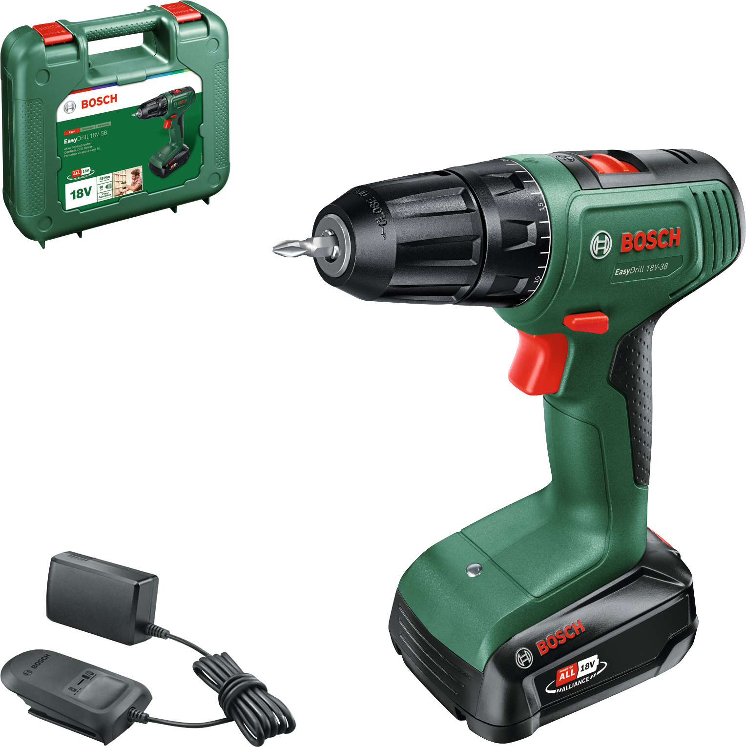  4 - Шурупокрут-дриль акумуляторний Bosch EasyImpact 18V-38 18В 1х2А·год 20·38Нм 0-430·0-1630об·хв кейс ЗП 1.4кг 0.603.9D8.003