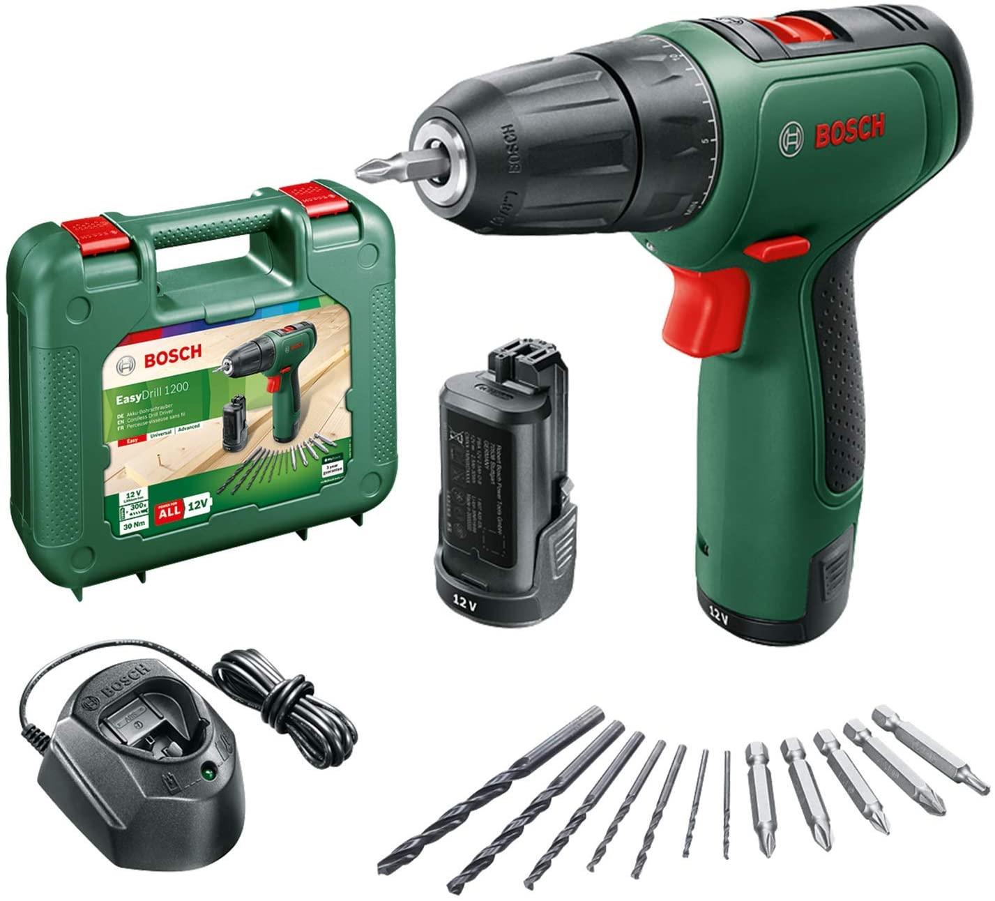  2 - Шурупокрут-дриль акумуляторний Bosch EasyDrill 1200 12В 2х1.5А·год 30Нм 0-400·1500об·хв 0.94кг набір свердл і біт кейс 0.603.9D3.007