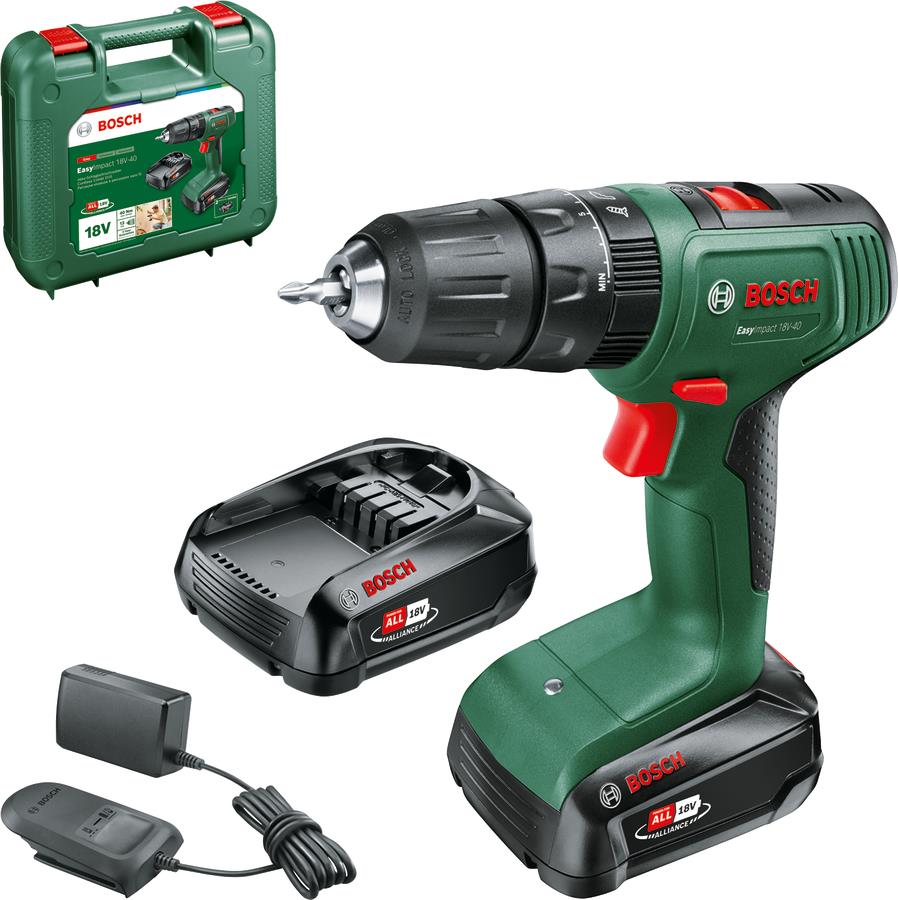  9 - Шурупокрут-дриль акумуляторний Bosch EasyImpact 18V-40 18В 2х1.5А·год 20·38Нм 0-430·0-1650об·хв кейс ЗП 1.4кг 0.603.9D8.102