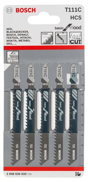  1 - Полотно пиляльне для електролобзика Bosch по дереву T111С, 5шт 2.608.630.033