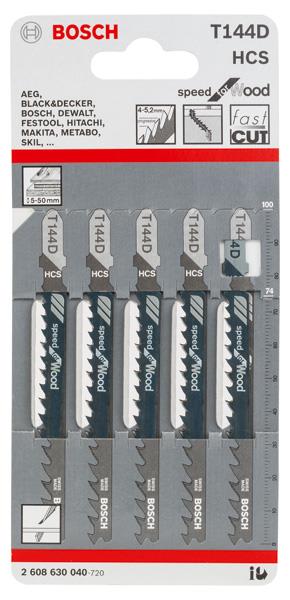  4 - Полотно пиляльне для електролобзика Bosch по дереву T144D, 4-5.2х100мм, 5шт 2.608.630.040