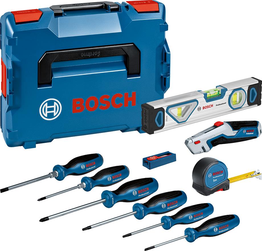  8 - Набір професійних викруток та змішаних ручних інструментів Bosch 19 шт, L 3.5, SL6.5, TX15, TX20, PH1, PZ 2 мм, рулетка 5м, рівень 25см 0.615.990.N2R