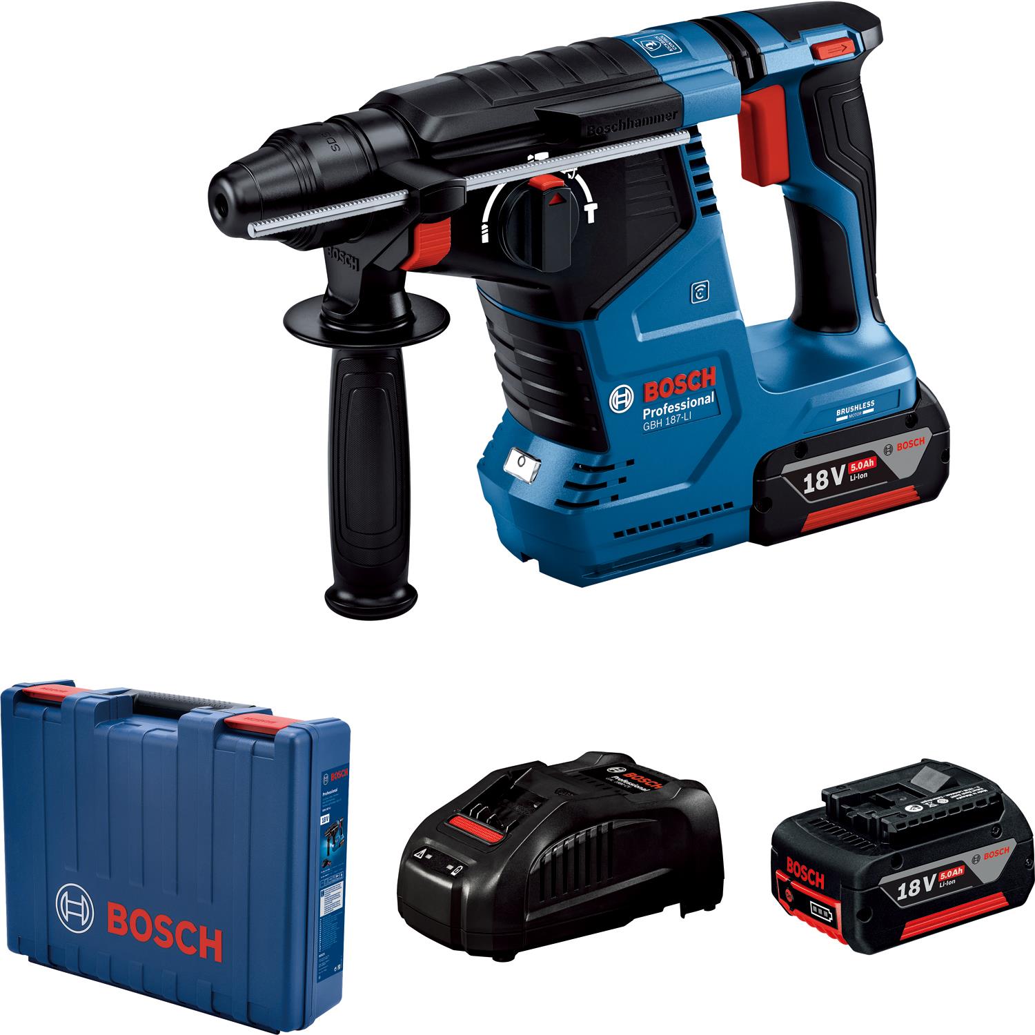  3 - Перфоратор акумуляторний Bosch GBH 187-LI SDS-Plus 18В 2х5А·год 2.4Дж 2.9кг кейс 0.611.923.021
