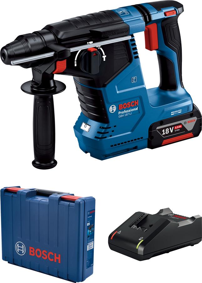  1 - Перфоратор акумуляторний Bosch GBH 187-LI SDS-plus 18В 1х5А·год 2.4Дж 3кг 0.611.923.022
