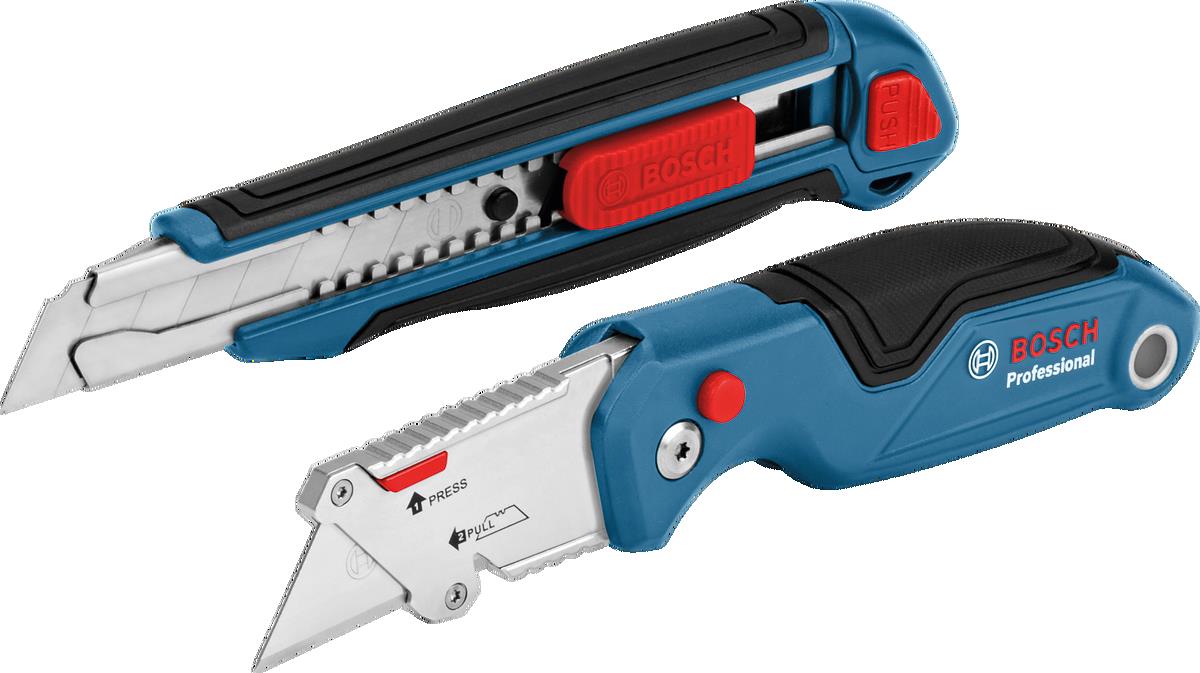  8 - Ніж будівельний Bosch, набір 2 шт, складний трапецієподібний корпус пластик, сегментований корпус пластик 1.600.A01.6BM
