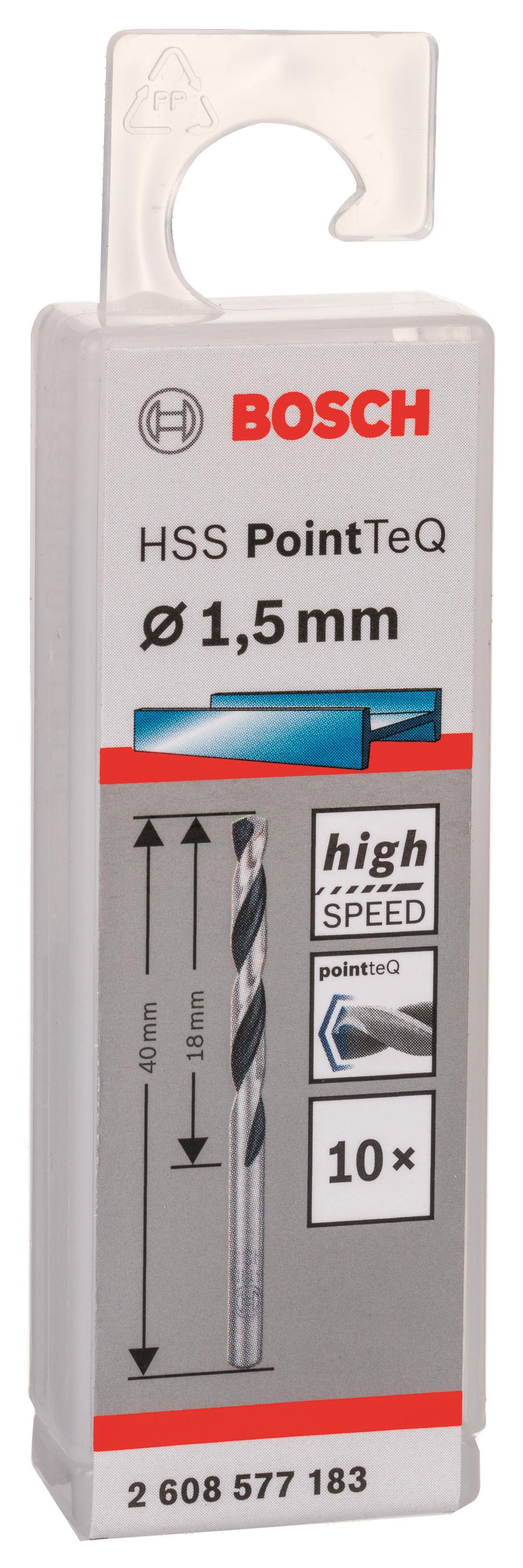  3 - Свердло по металу Bosch HSS-PointTeQ, 1.5х18х40мм, 10шт 2.608.577.183