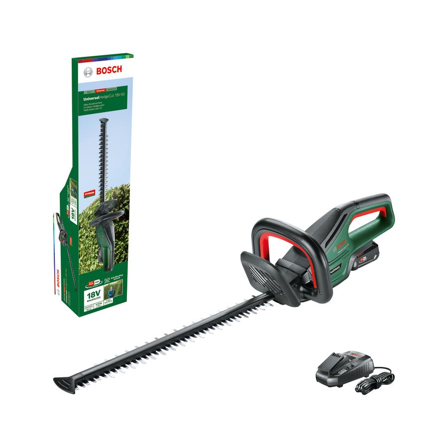  1 - Кущоріз акумуляторний Bosch UniversalHedgeCut 18V-50  18В АКБ 1х2.5А·год 50мм крок різу 20мм ЗП AL1830CV 2.6кг 0.600.849.K01