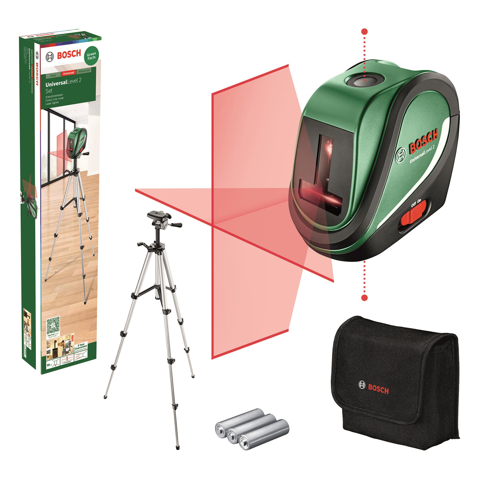  3 - Нівелір лазерний Bosch UniversalLevel2 (Set),  до 10м, 0.5мм/м, 0.45кг 0.603.663.803